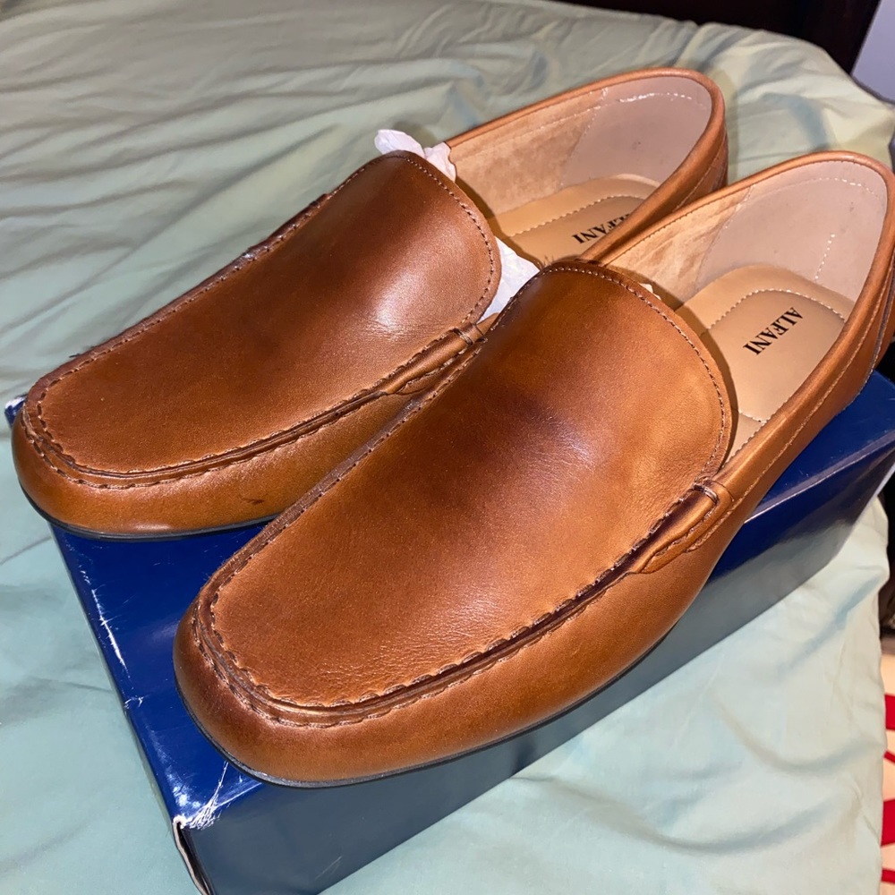 Alfani Brown Leather Slip On Loafers Size 13 US